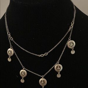 Vintage Silver Peace Sign Layered Necklace
